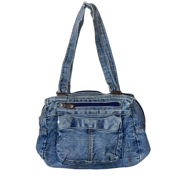 Handbags - Multi pocket stone wash/acid washed zip up medium size denim 80's, 90's Y2k bag